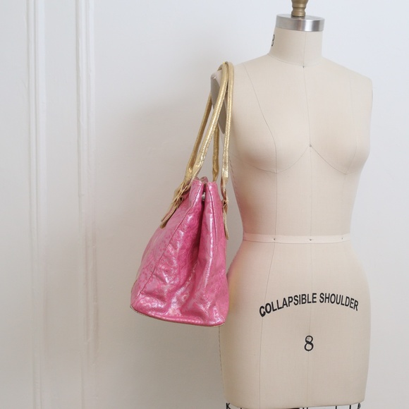 Jisu pink and gold leather shoulder tote bag - Picture 6 of 8